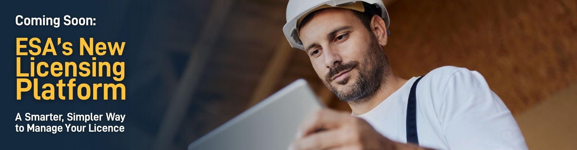 contractor looking at a white tablet  with texts 