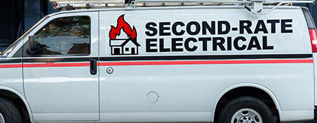 van with second rate electrical on side