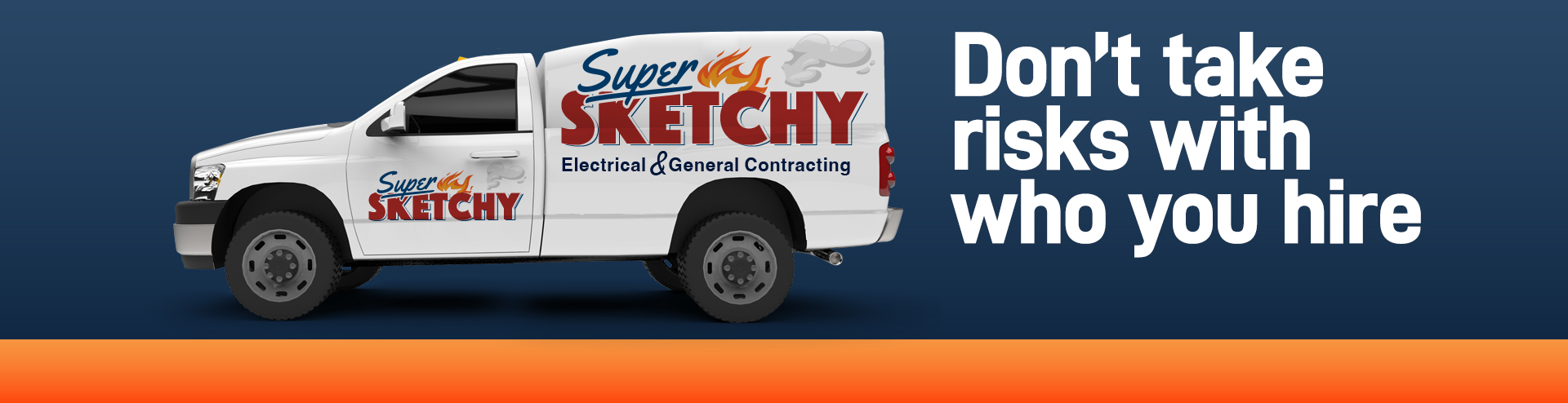 super sketchy truck with text don't take risks with who you hire